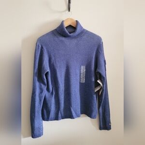 Ruff Hewn Everyday Washed Cotton Turtleneck Sweater, Women's XL, Blue Jean Color